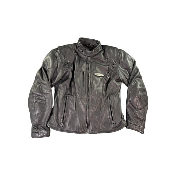 Harley-Davidson FXRG Leather Riding Jacket Womens Small Black Vented Armor Biker